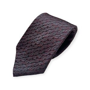 Givenchy 100% Silk Made in USA Burgundy Blue Black Geometric Print Tie